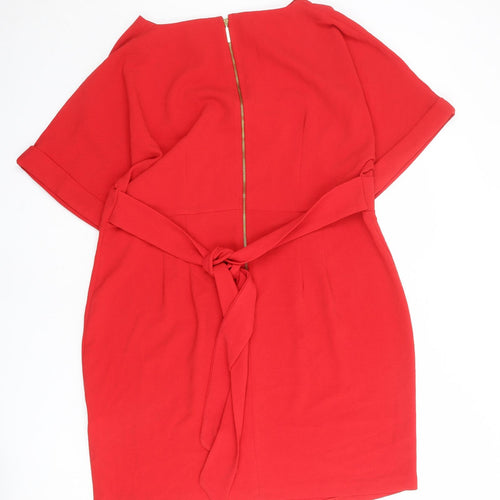 Closet Womens Red Polyester Shift Size 20 Boat Neck Zip