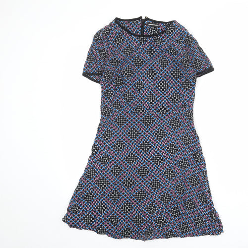 Warehouse Womens Multicoloured Geometric Viscose A-Line Size 12 Round Neck Zip