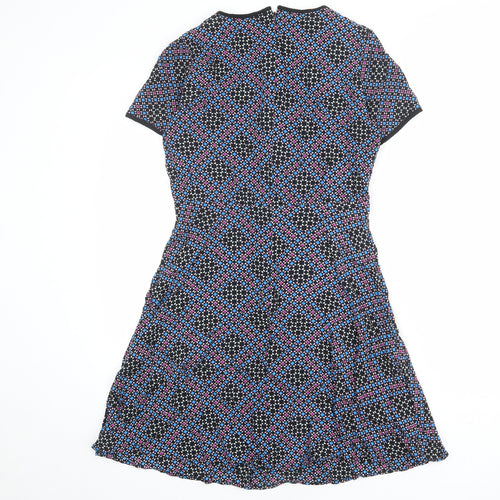 Warehouse Womens Multicoloured Geometric Viscose A-Line Size 12 Round Neck Zip