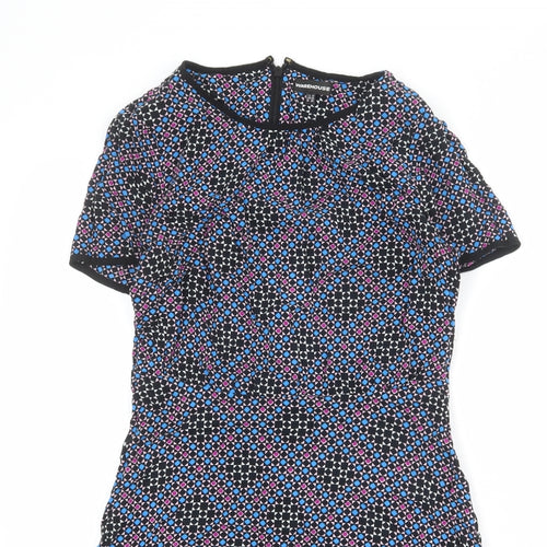 Warehouse Womens Multicoloured Geometric Viscose A-Line Size 12 Round Neck Zip