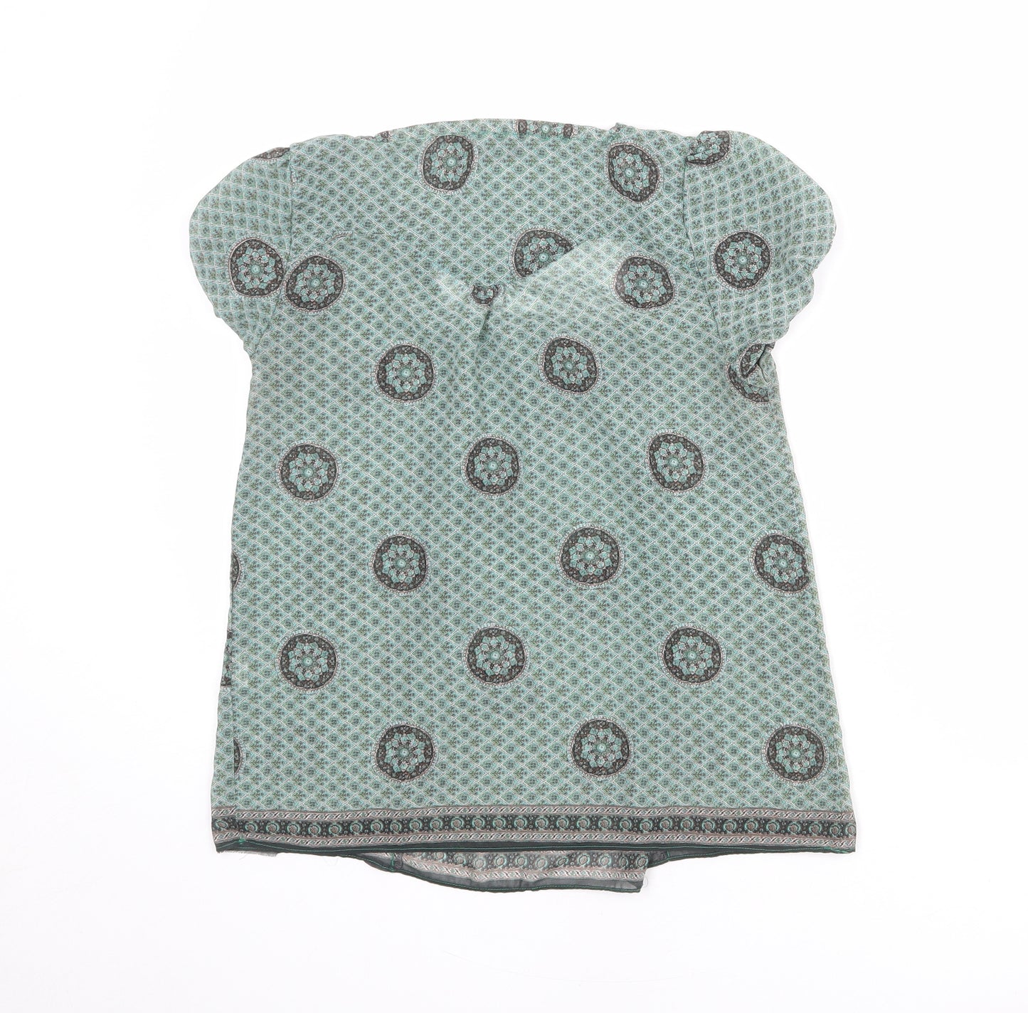 Zara Womens Multicoloured Geometric Polyester Basic T-Shirt Size S Square Neck