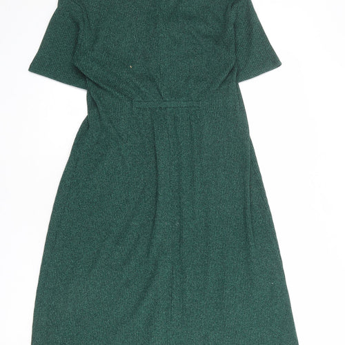 Pull&Bear Womens Green Polyester Trapeze & Swing Size M V-Neck Button