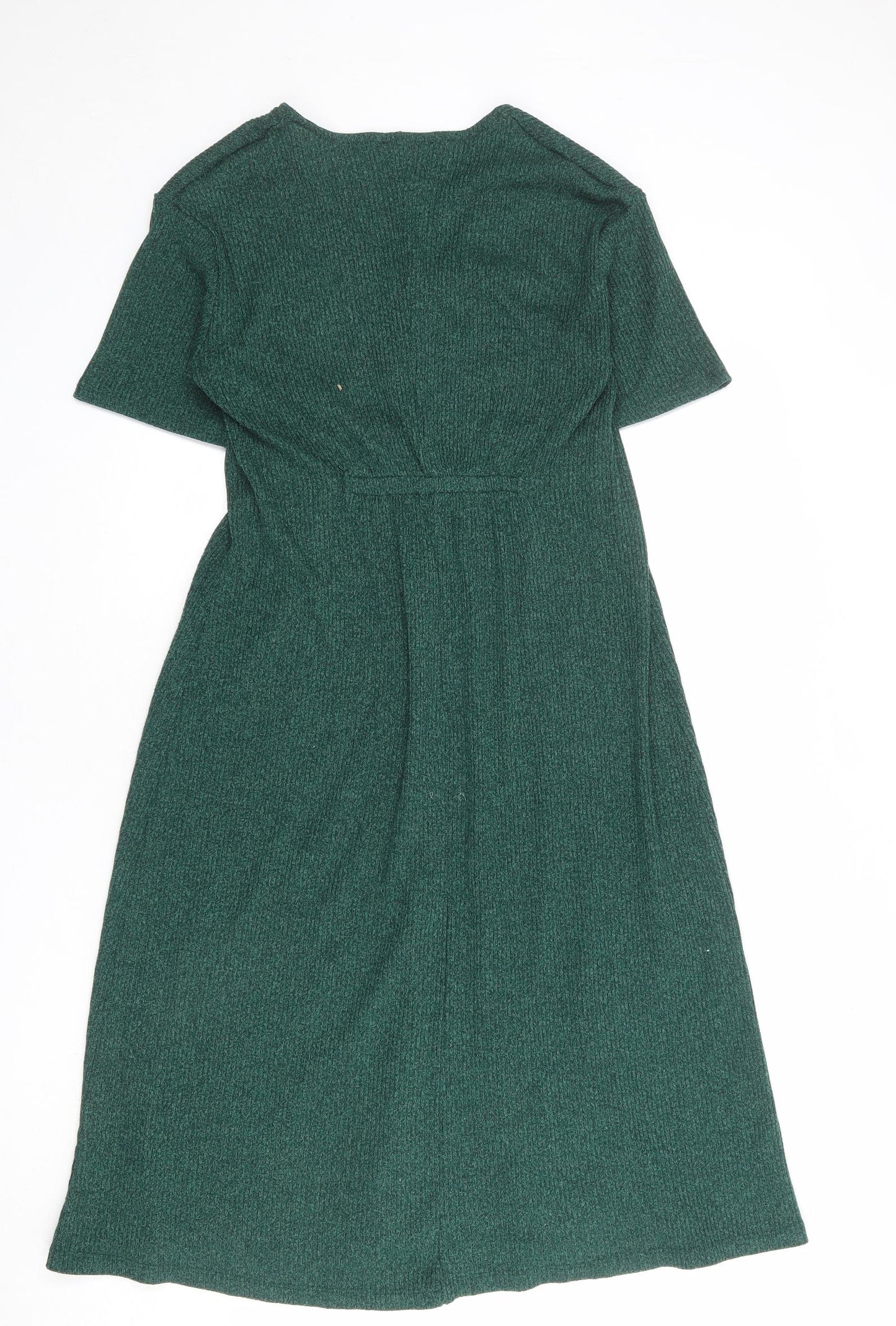 Pull&Bear Womens Green Polyester Trapeze & Swing Size M V-Neck Button