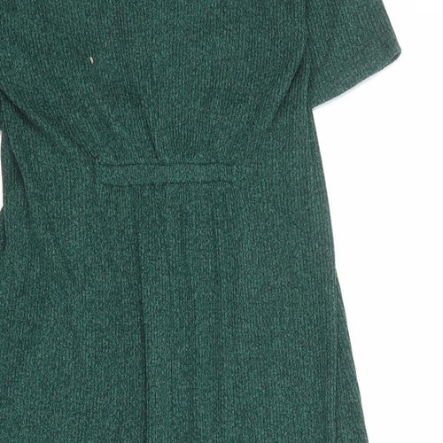 Pull&Bear Womens Green Polyester Trapeze & Swing Size M V-Neck Button