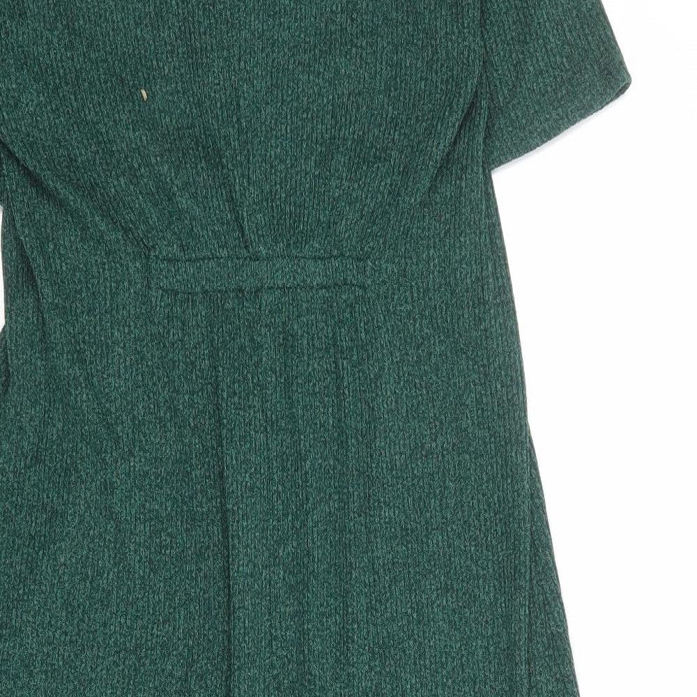 Pull&Bear Womens Green Polyester Trapeze & Swing Size M V-Neck Button