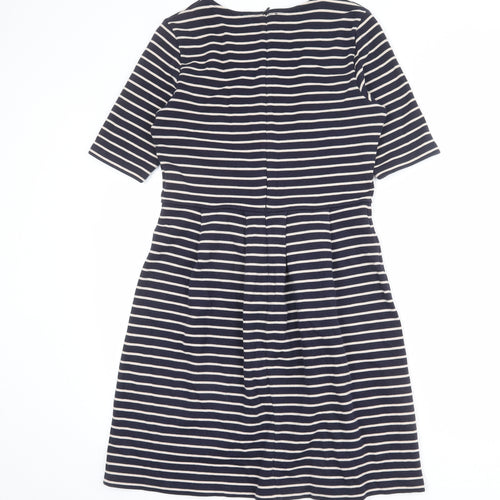Hobbs Womens Blue Striped Polyester Shift Size 10 Round Neck Zip