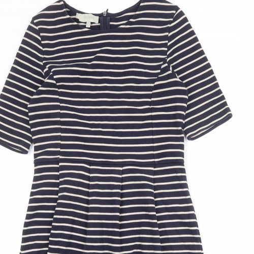 Hobbs Womens Blue Striped Polyester Shift Size 10 Round Neck Zip