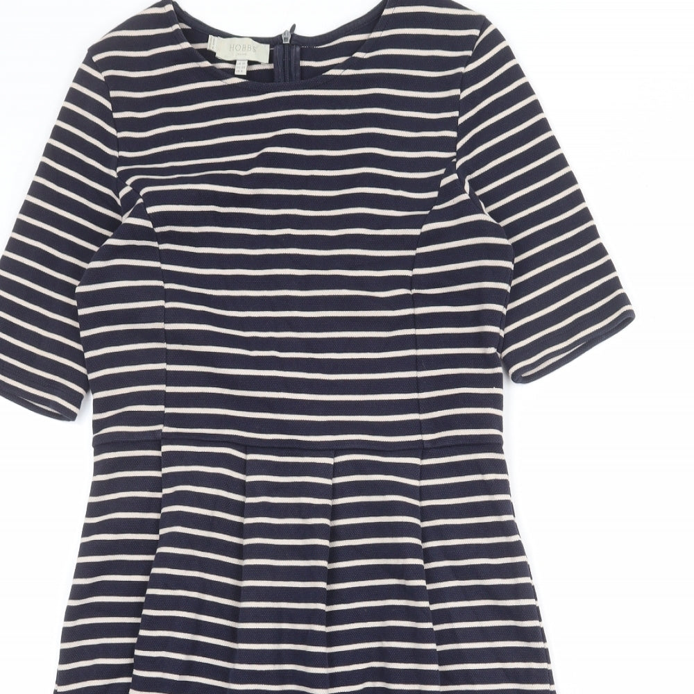 Hobbs Womens Blue Striped Polyester Shift Size 10 Round Neck Zip