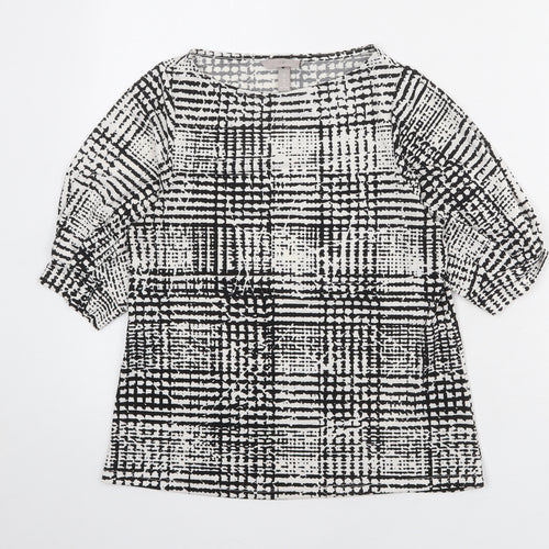 H&M Womens Black Check Polyester Basic T-Shirt Size XS Round Neck