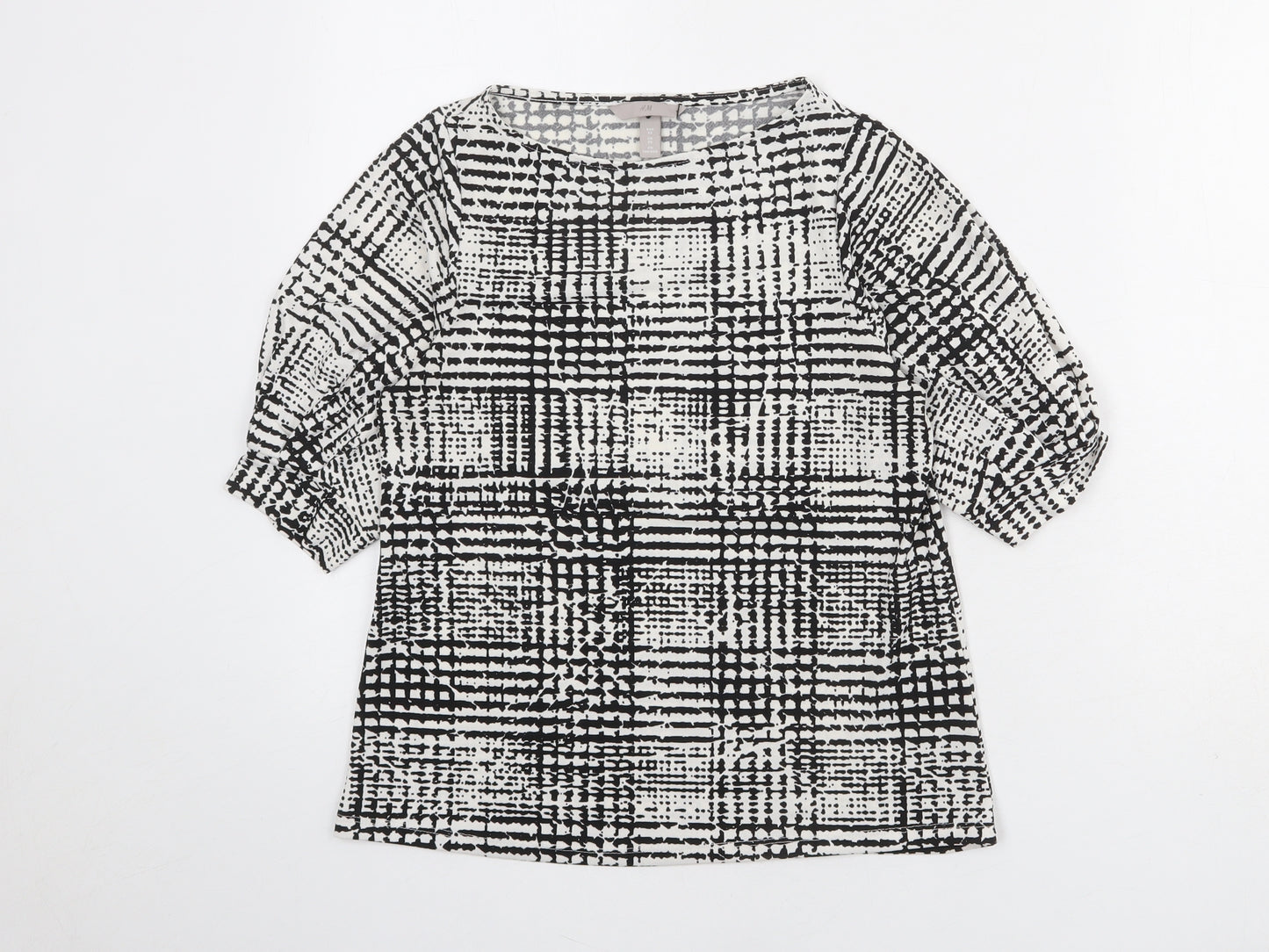 H&M Womens Black Check Polyester Basic T-Shirt Size XS Round Neck