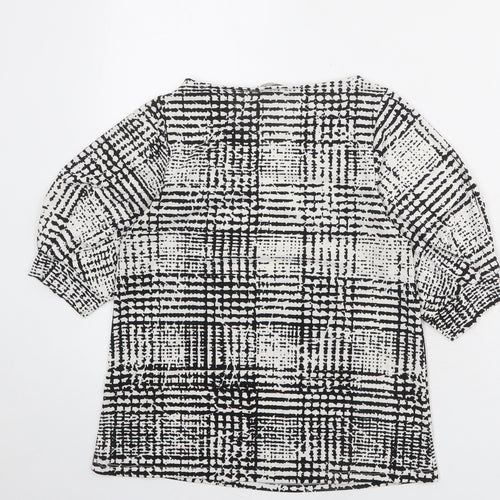 H&M Womens Black Check Polyester Basic T-Shirt Size XS Round Neck