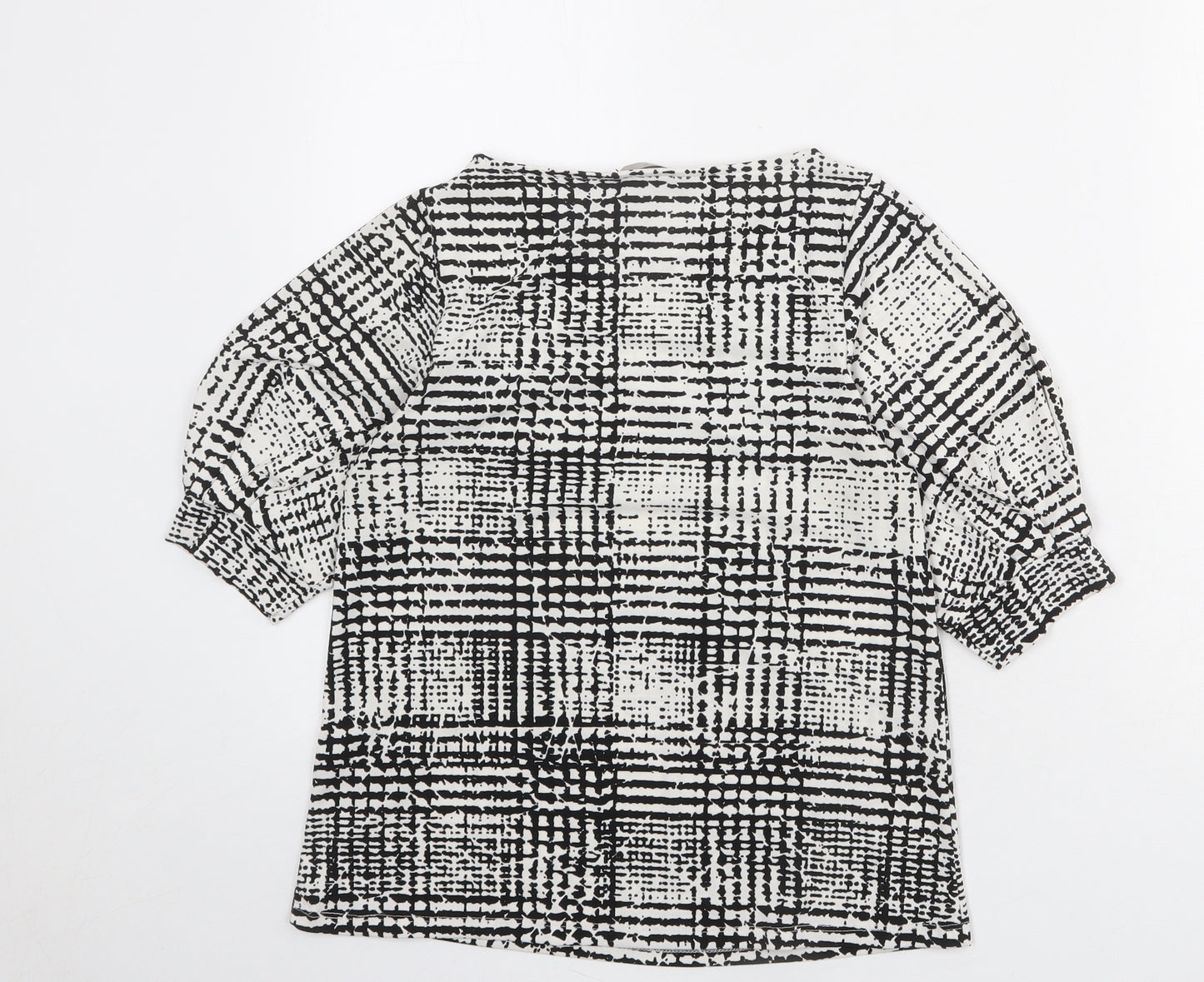 H&M Womens Black Check Polyester Basic T-Shirt Size XS Round Neck