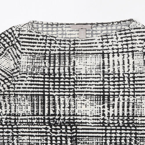 H&M Womens Black Check Polyester Basic T-Shirt Size XS Round Neck