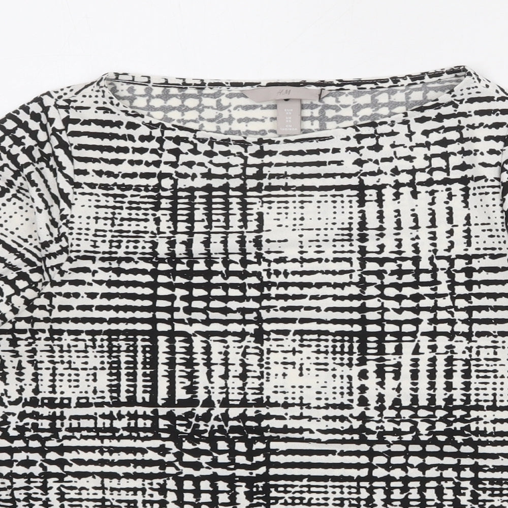 H&M Womens Black Check Polyester Basic T-Shirt Size XS Round Neck
