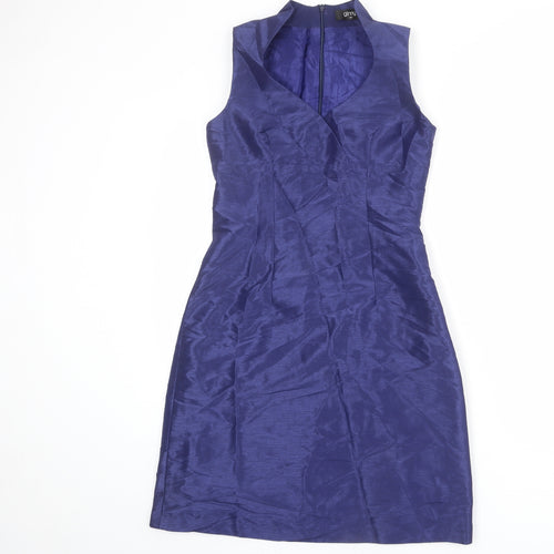 ginny Womens Blue Polyester Shift Size M V-Neck Zip