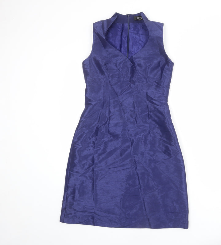 ginny Womens Blue Polyester Shift Size M V-Neck Zip