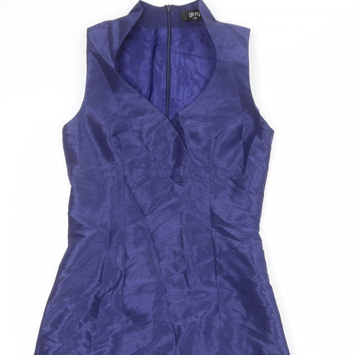 ginny Womens Blue Polyester Shift Size M V-Neck Zip