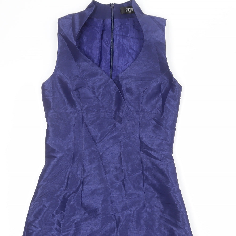 ginny Womens Blue Polyester Shift Size M V-Neck Zip