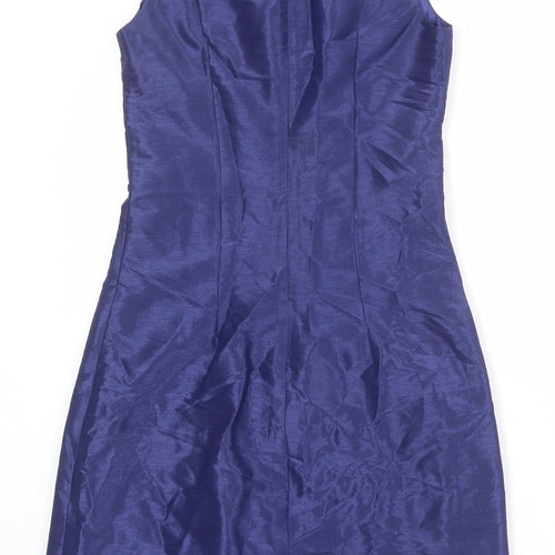 ginny Womens Blue Polyester Shift Size M V-Neck Zip