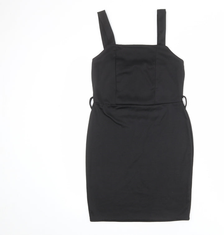 Select Womens Black Polyester Pinafore/Dungaree Dress Size 10 Square Neck Pullover
