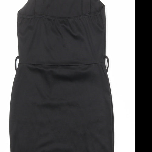 Select Womens Black Polyester Pinafore/Dungaree Dress Size 10 Square Neck Pullover