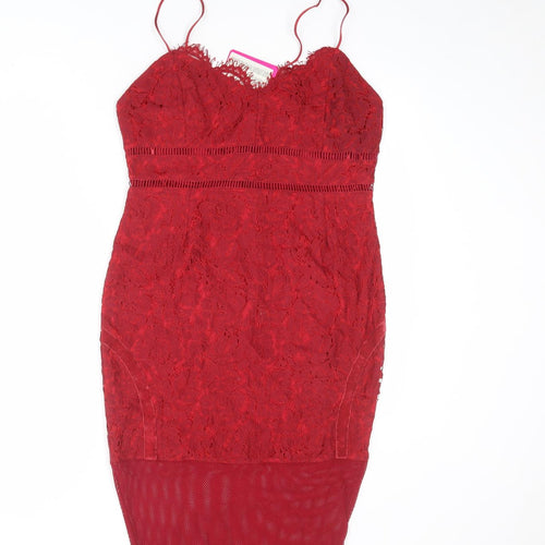 Pink Boutique Womens Red Geometric Polyester Slip Dress Size 14 V-Neck Zip - Size 14-16