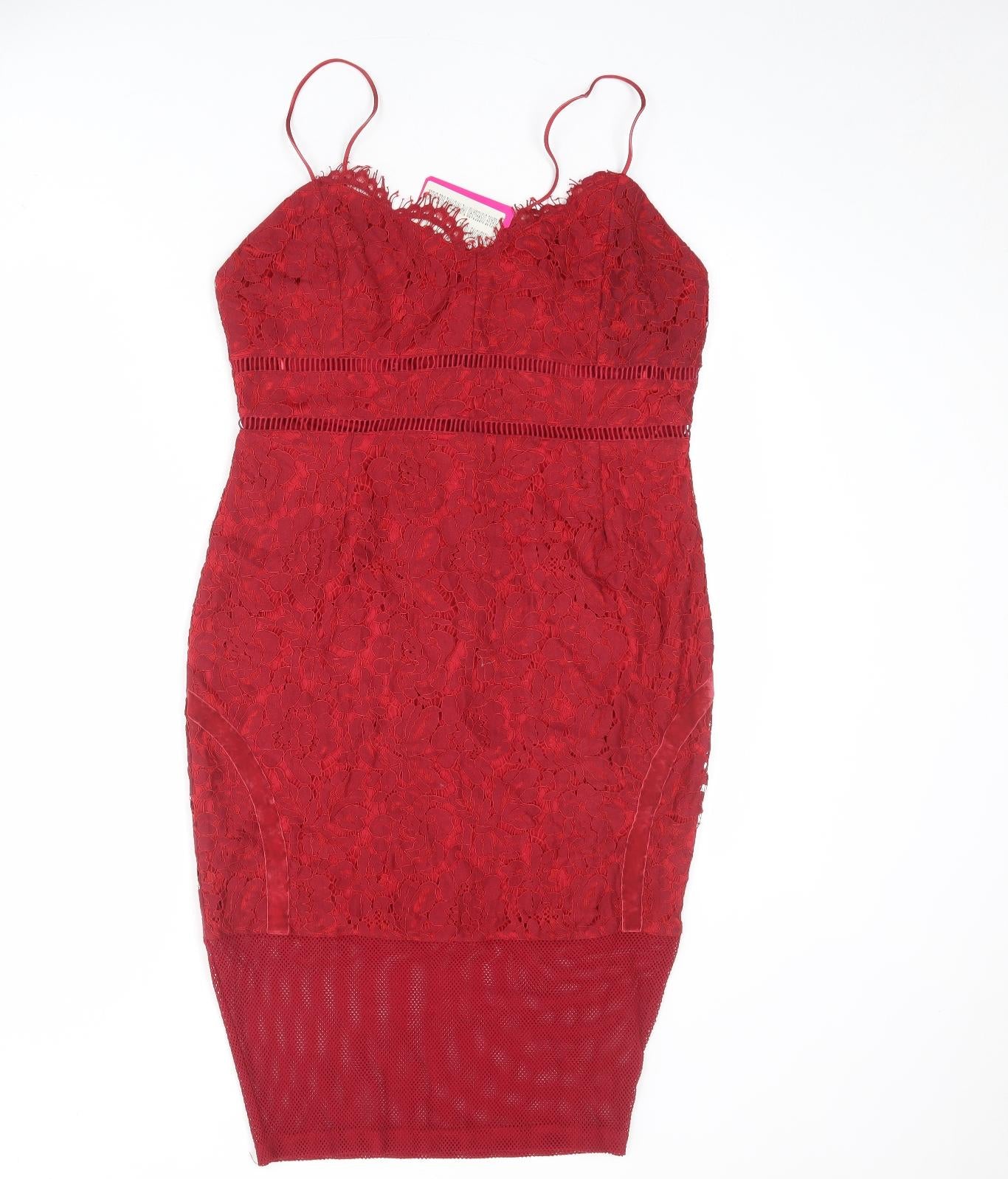Pink Boutique Womens Red Geometric Polyester Slip Dress Size 14 V-Neck Zip - Size 14-16