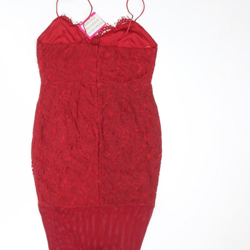 Pink Boutique Womens Red Geometric Polyester Slip Dress Size 14 V-Neck Zip - Size 14-16