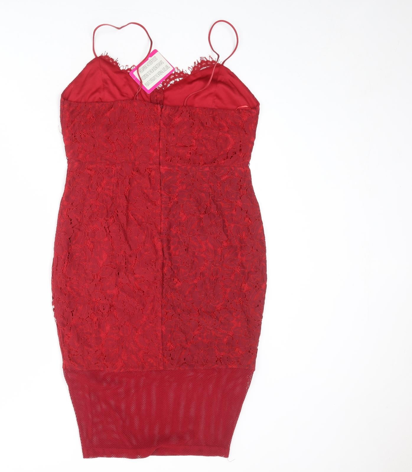 Pink Boutique Womens Red Geometric Polyester Slip Dress Size 14 V-Neck Zip - Size 14-16