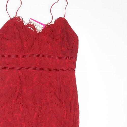 Pink Boutique Womens Red Geometric Polyester Slip Dress Size 14 V-Neck Zip - Size 14-16