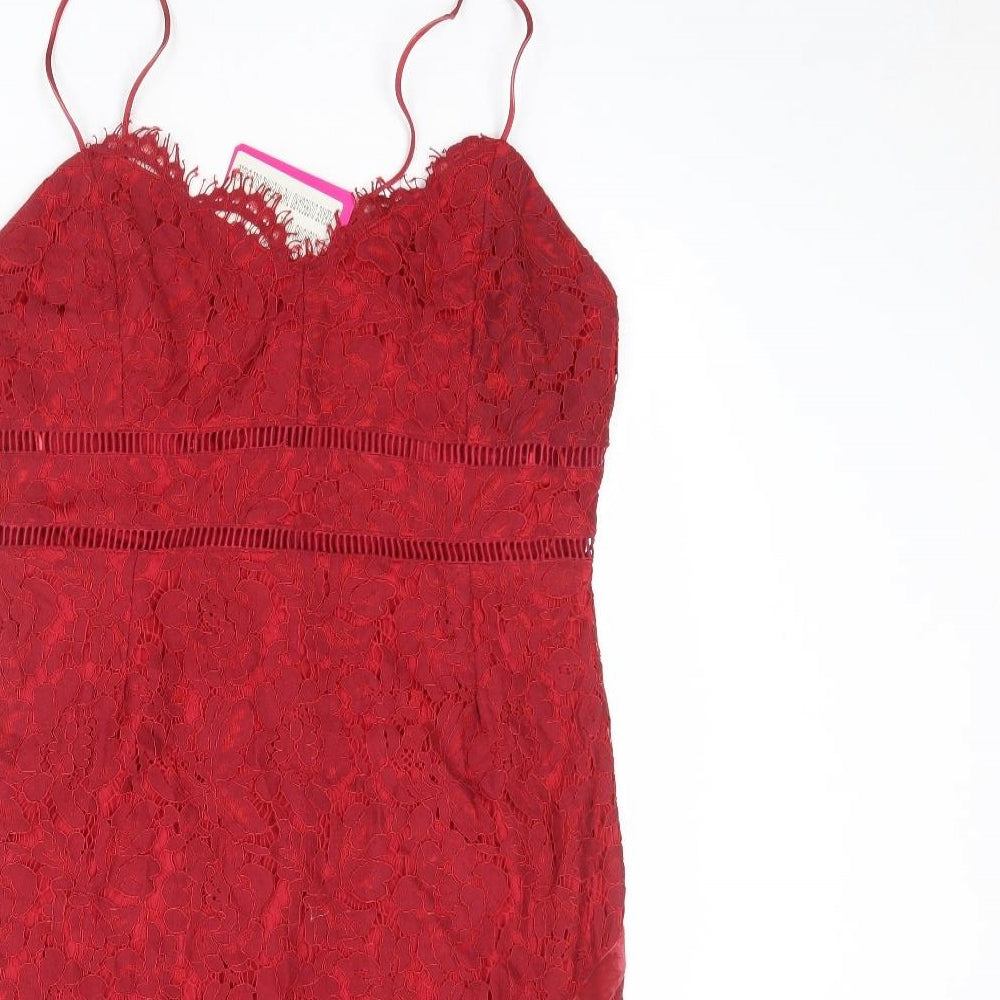 Pink Boutique Womens Red Geometric Polyester Slip Dress Size 14 V-Neck Zip - Size 14-16
