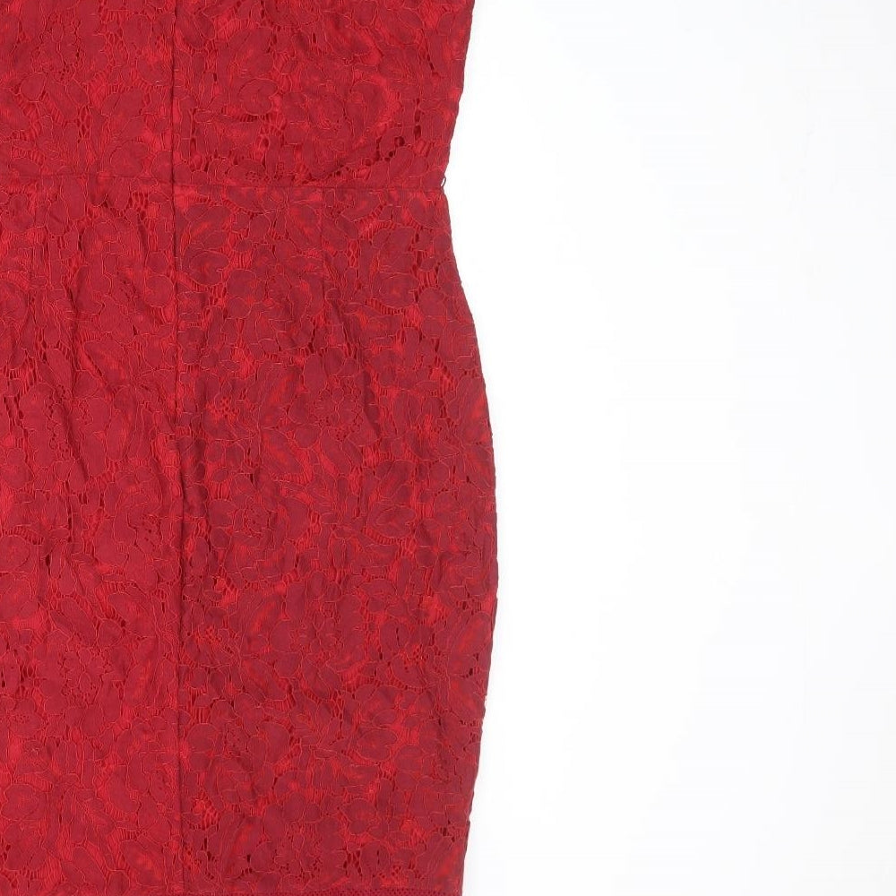 Pink Boutique Womens Red Geometric Polyester Slip Dress Size 14 V-Neck Zip - Size 14-16