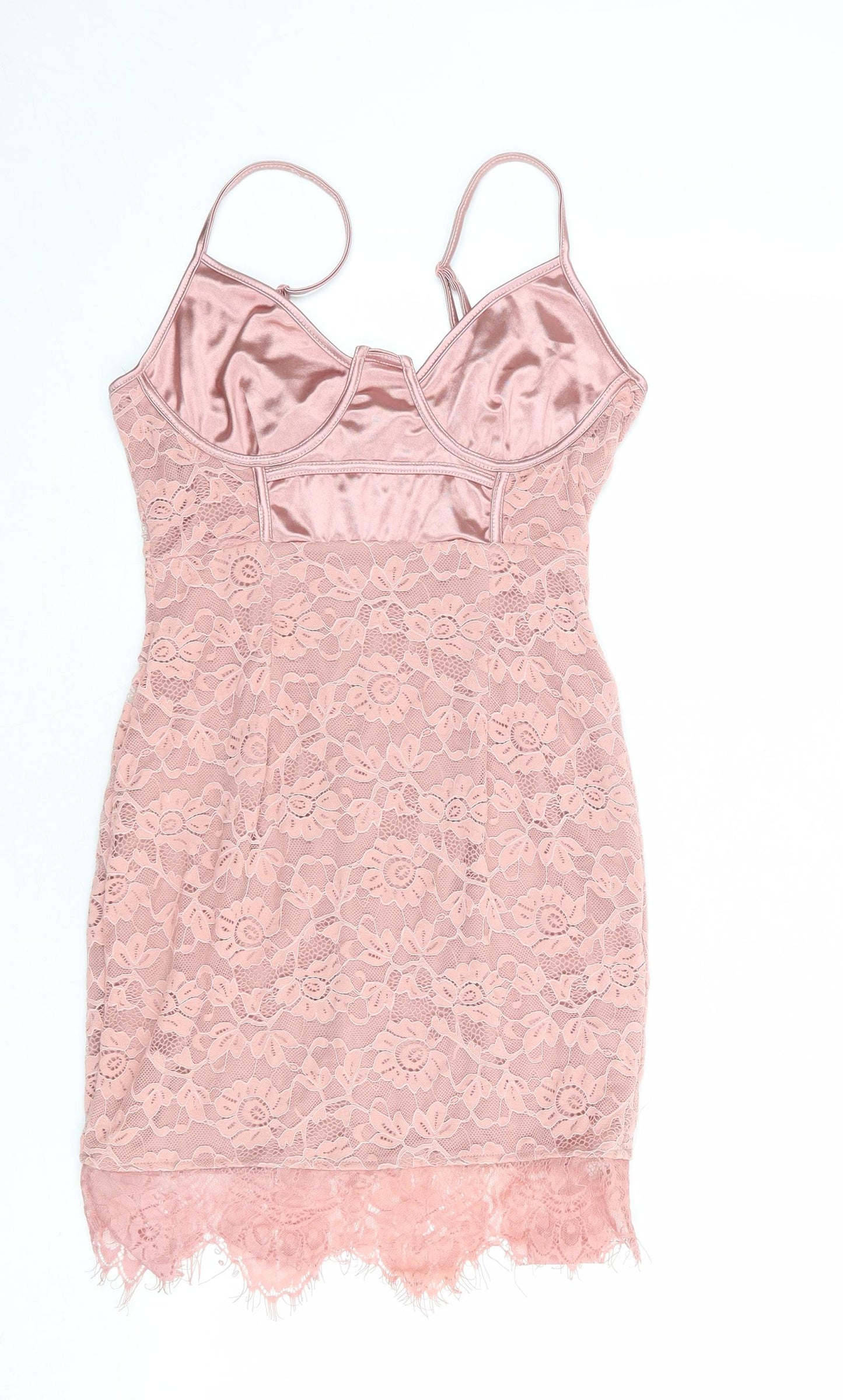 PRETTYLITTLETHING Womens Pink Floral Polyester Bodycon Size 10 Sweetheart Zip