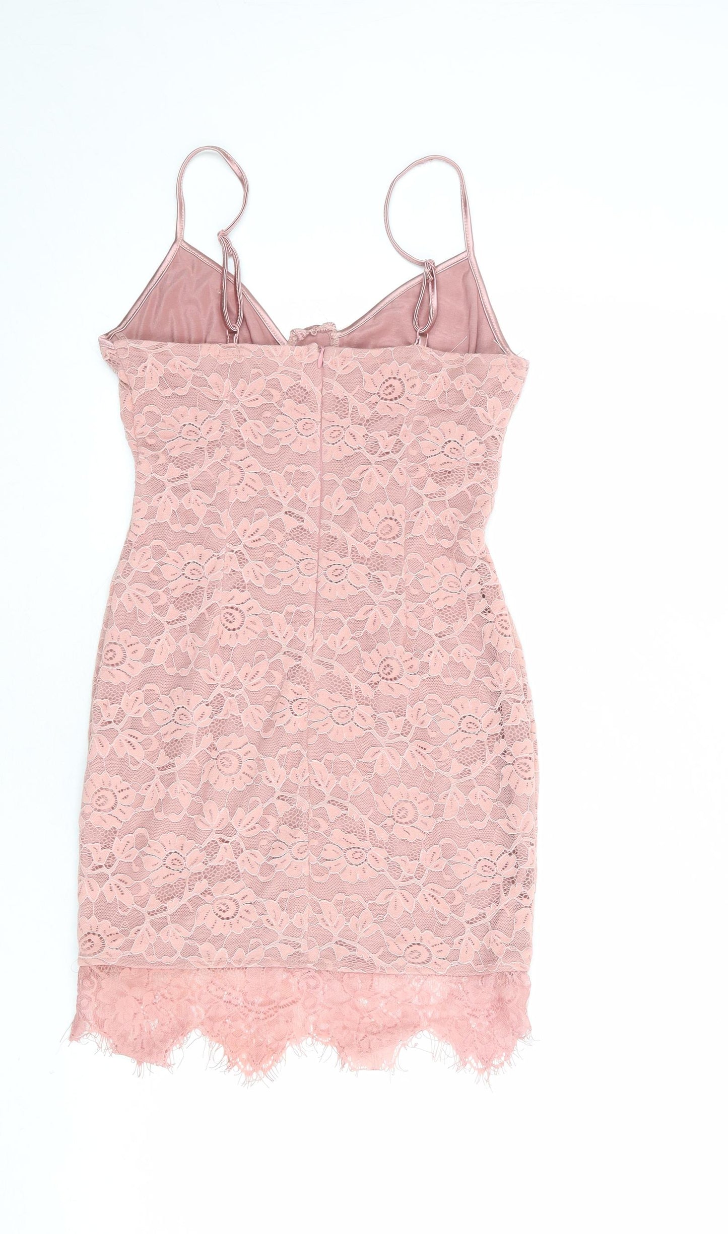 PRETTYLITTLETHING Womens Pink Floral Polyester Bodycon Size 10 Sweetheart Zip