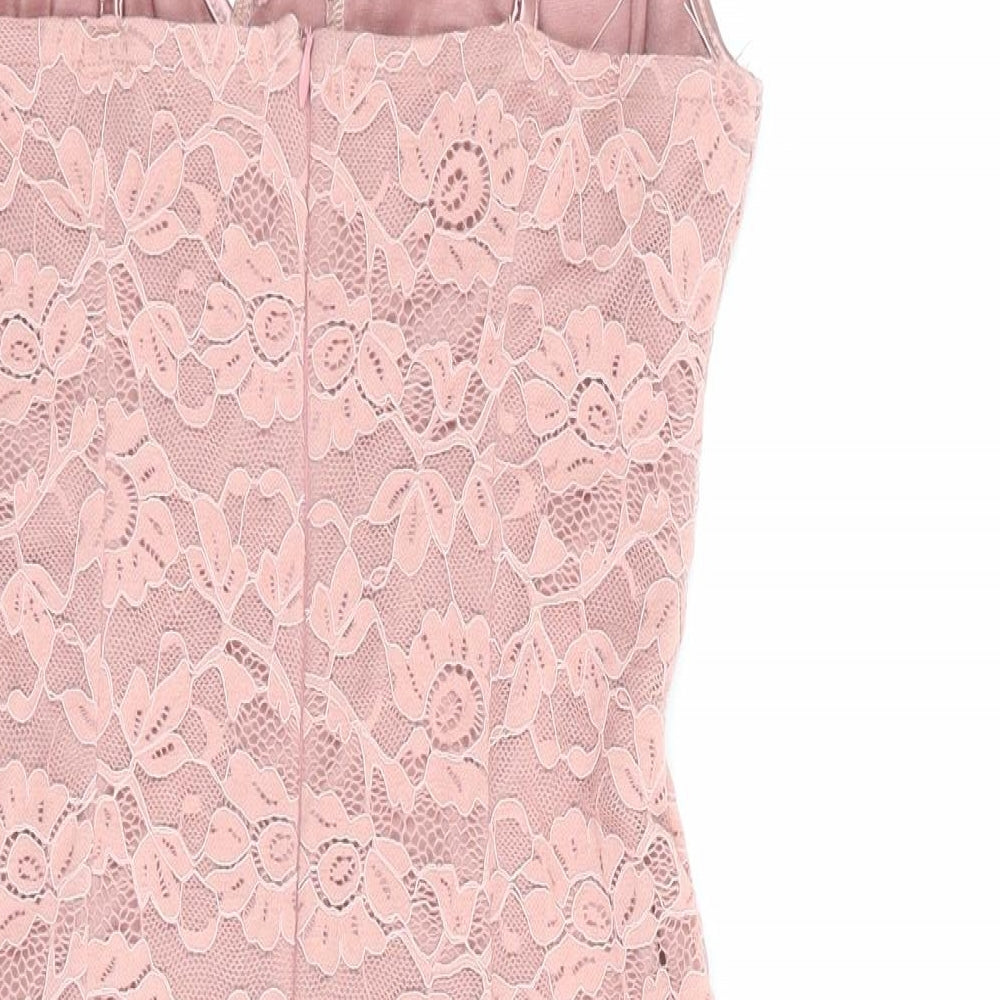 PRETTYLITTLETHING Womens Pink Floral Polyester Bodycon Size 10 Sweetheart Zip