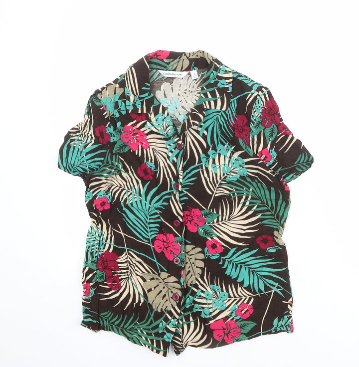 Croft & Barrow Womens Multicoloured Floral Viscose Basic Button-Up Size S Collared