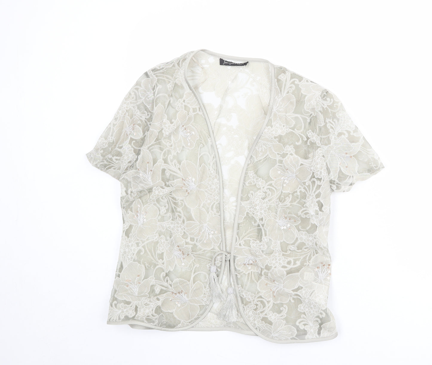 Jacques Vert Womens Grey Floral Polyester Basic Blouse Size 12 V-Neck