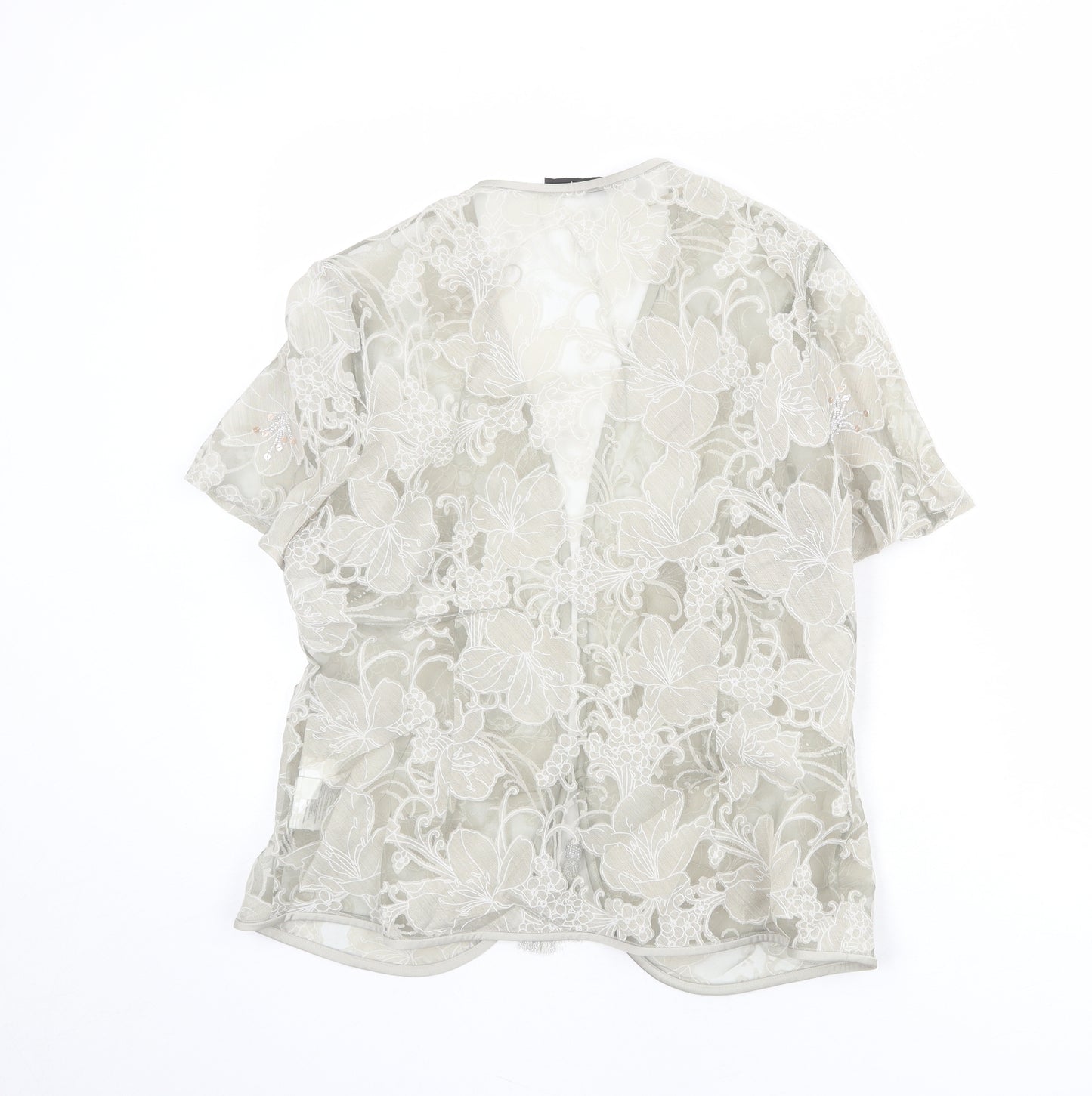 Jacques Vert Womens Grey Floral Polyester Basic Blouse Size 12 V-Neck