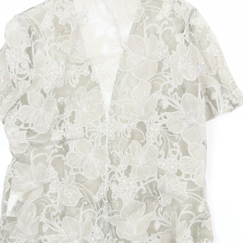 Jacques Vert Womens Grey Floral Polyester Basic Blouse Size 12 V-Neck