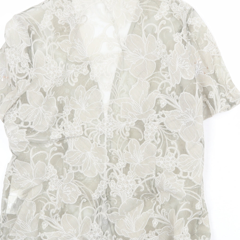 Jacques Vert Womens Grey Floral Polyester Basic Blouse Size 12 V-Neck