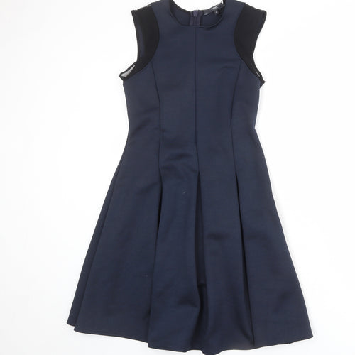 NEXT Womens Blue Polyester Shift Size 10 Round Neck Zip