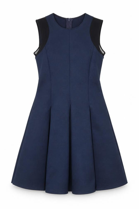 Front view of Next women’s blue polyester shift, size UK 10, round neck zip
