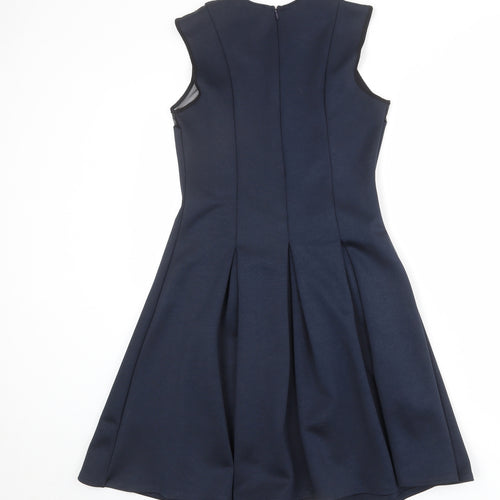 NEXT Womens Blue Polyester Shift Size 10 Round Neck Zip