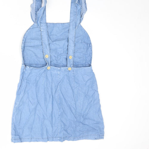 Zara Womens Blue Lyocell Pinafore/Dungaree Dress Size M Square Neck Zip