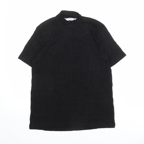 Red Herring Womens Black Viscose Basic T-Shirt Size 12 Mock Neck