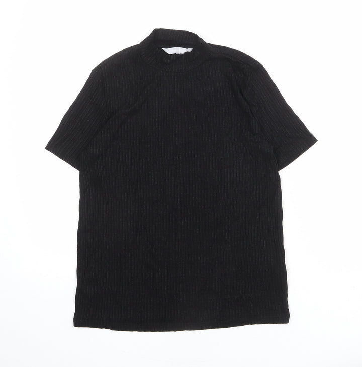Red Herring Womens Black Viscose Basic T-Shirt Size 12 Mock Neck