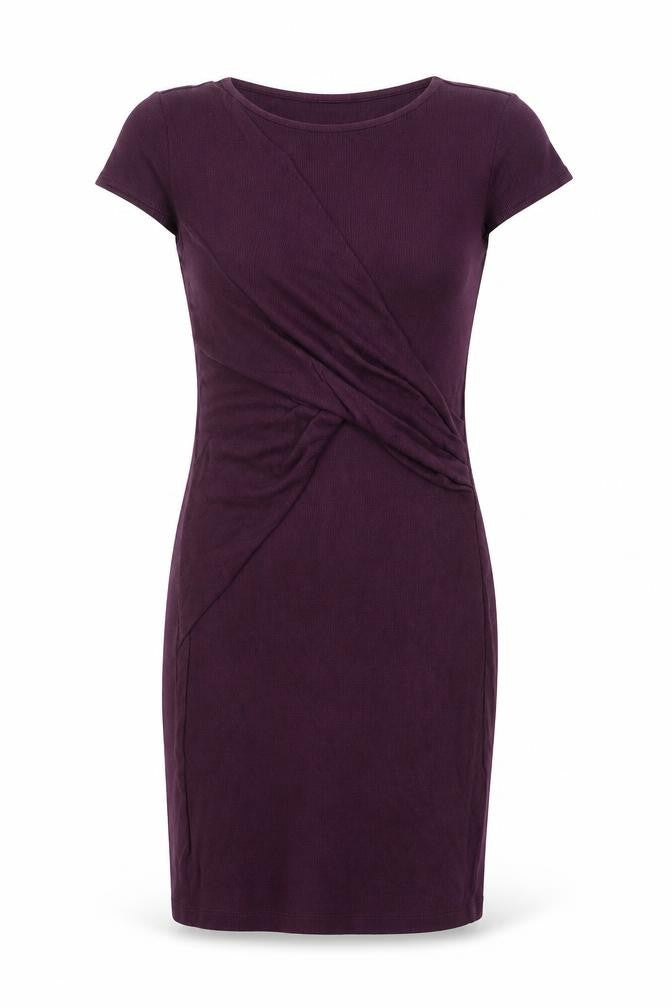 Front view of River Island women’s purple viscose shift, size UK 8, round neck pullover