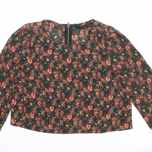 FOREVER 21 Womens Green Paisley Polyester Basic Blouse Size M Round Neck