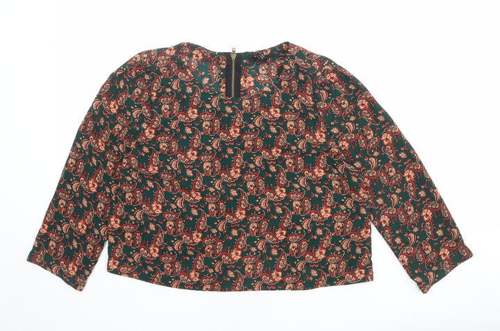 FOREVER 21 Womens Green Paisley Polyester Basic Blouse Size M Round Neck