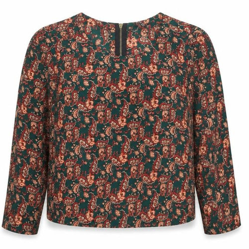 Forever 21 Womens Green Paisley Polyester Basic Blouse Size M Round Neck